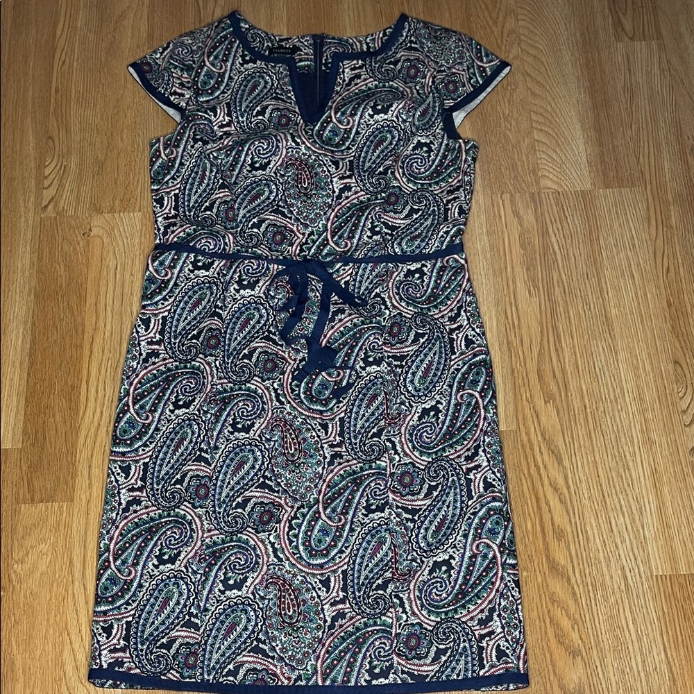 Talbots Navy and Cream Paisley Midi Dress